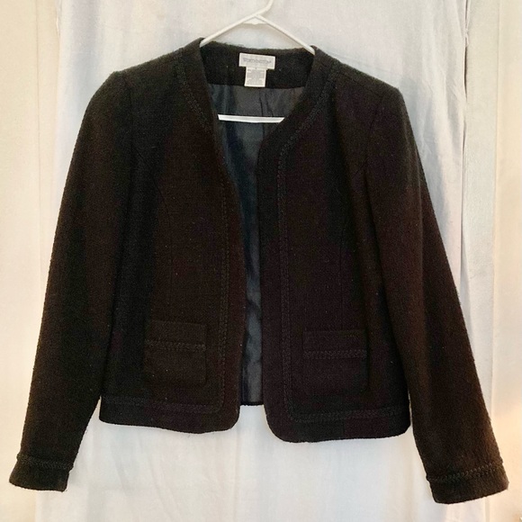 Worthington Vintage Black Open Front Lined Jacket Trim Embellishment Size 8 - Picture 1 of 7